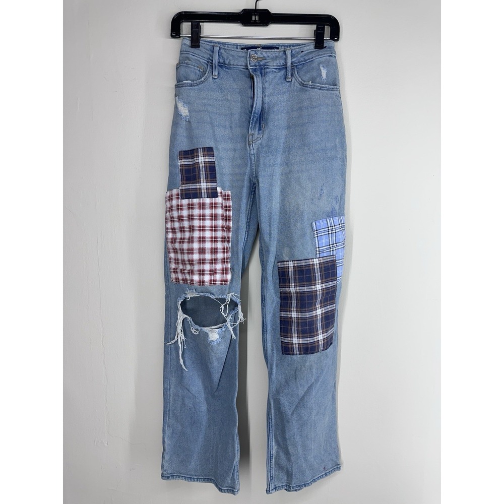 Hollister Ultra High Rise Dad Jean Patchwork Distressed Denim Size 25W x 31L